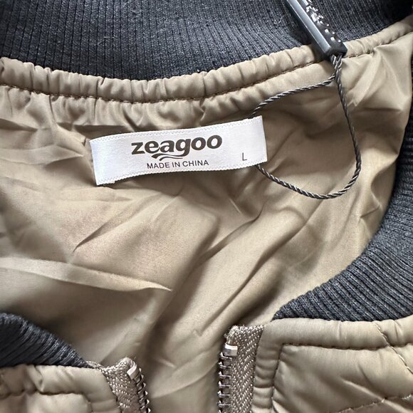 ZEAGOO | Women's Bomber Jacket Quilted Casual Zip Up w Pockets | Green | Size: L - Picture 10 of 11